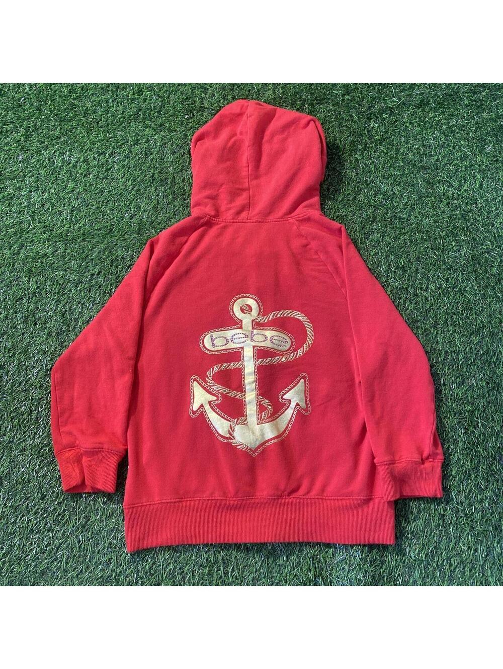 Hot pink Bebe hoodie with white anchor graphic